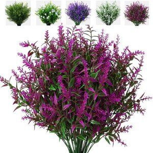 New 8 Pack Artificial Plants Flowers Grass Shrubs Lavender No Fade Faux Plastic